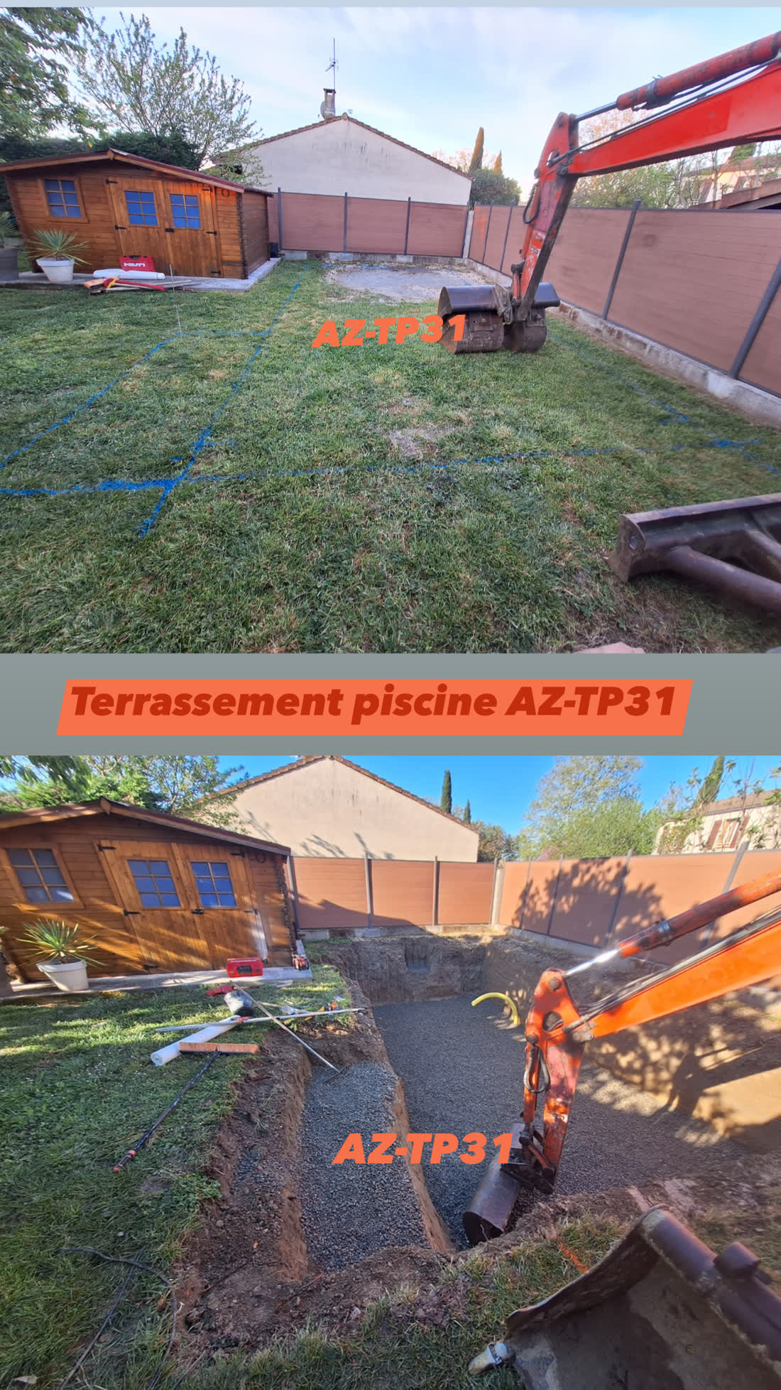 Terrassement pour piscine enterrée, avant/après